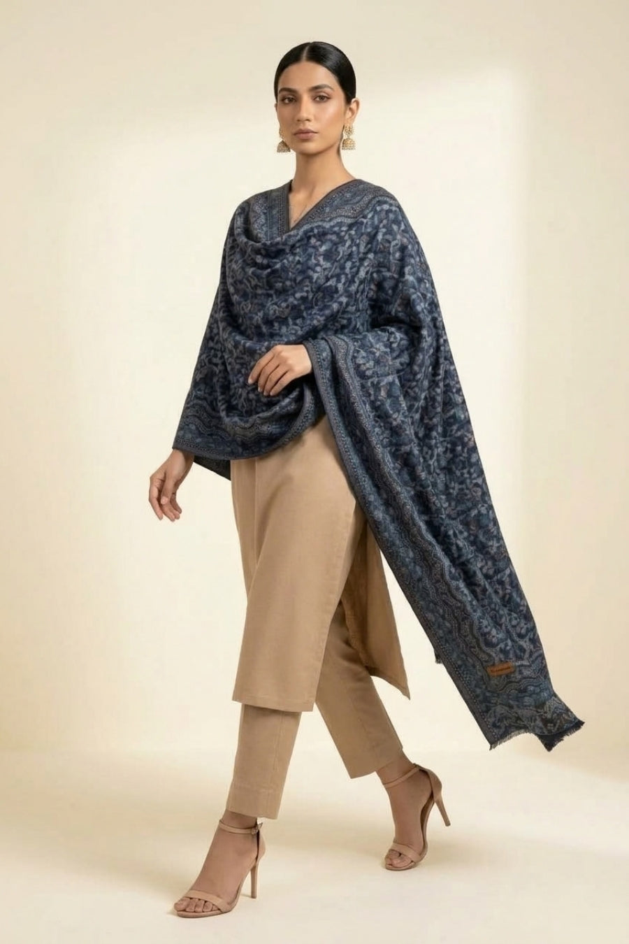 Printed Cashmere Shawl - Midnight Blue
