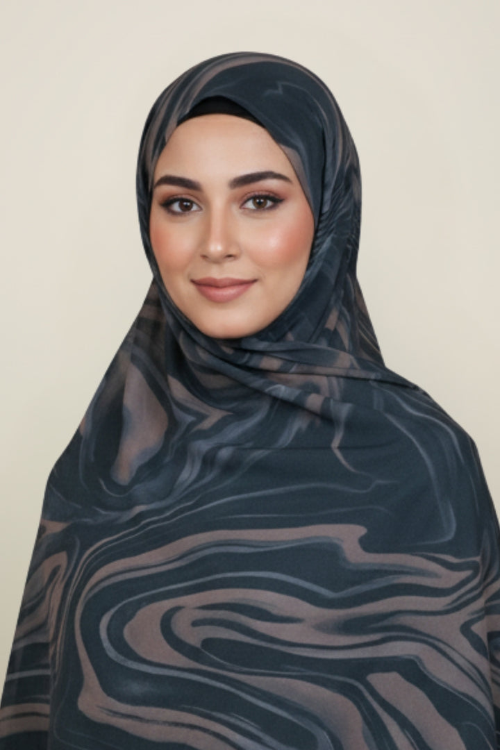 Printed Viscose Modal Hijab - Midnight Marble