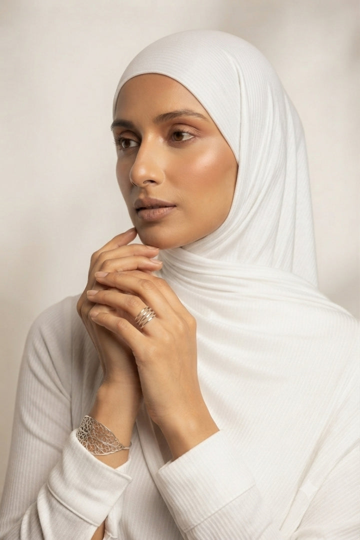 Textured Rib Jersey Hijab - Milky White