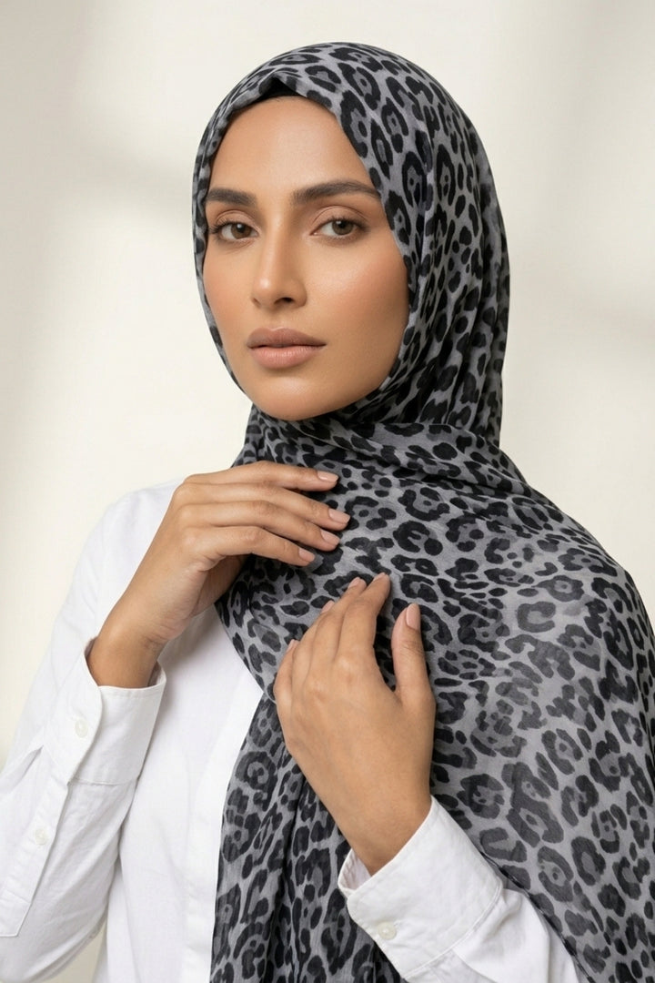 Safari Printed Lawn Hijab - Misty Slate
