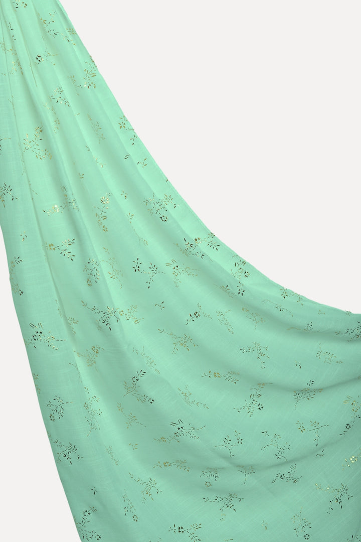 Leaf Embossed Turkish Lawn - Misty Teal