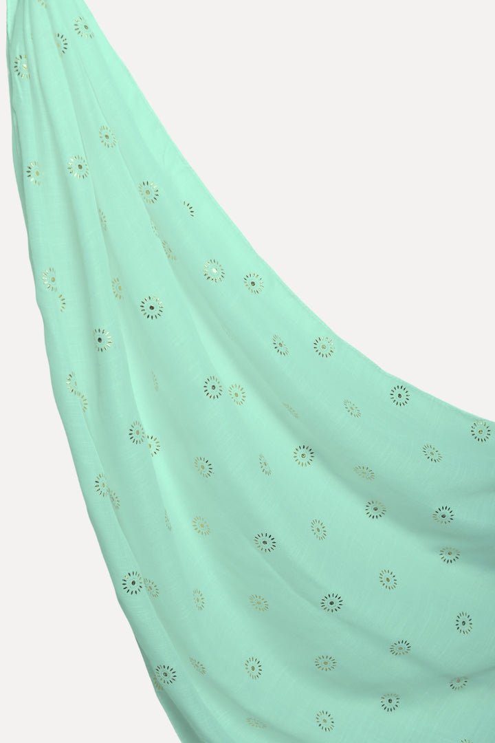 Flower Embossed Turkish Lawn - Misty Teal