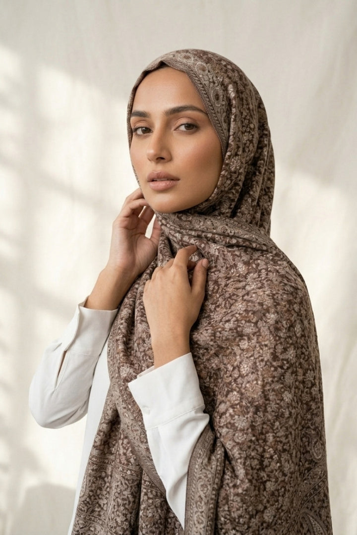 Printed Cashmere Legacy Hijab - Mocha