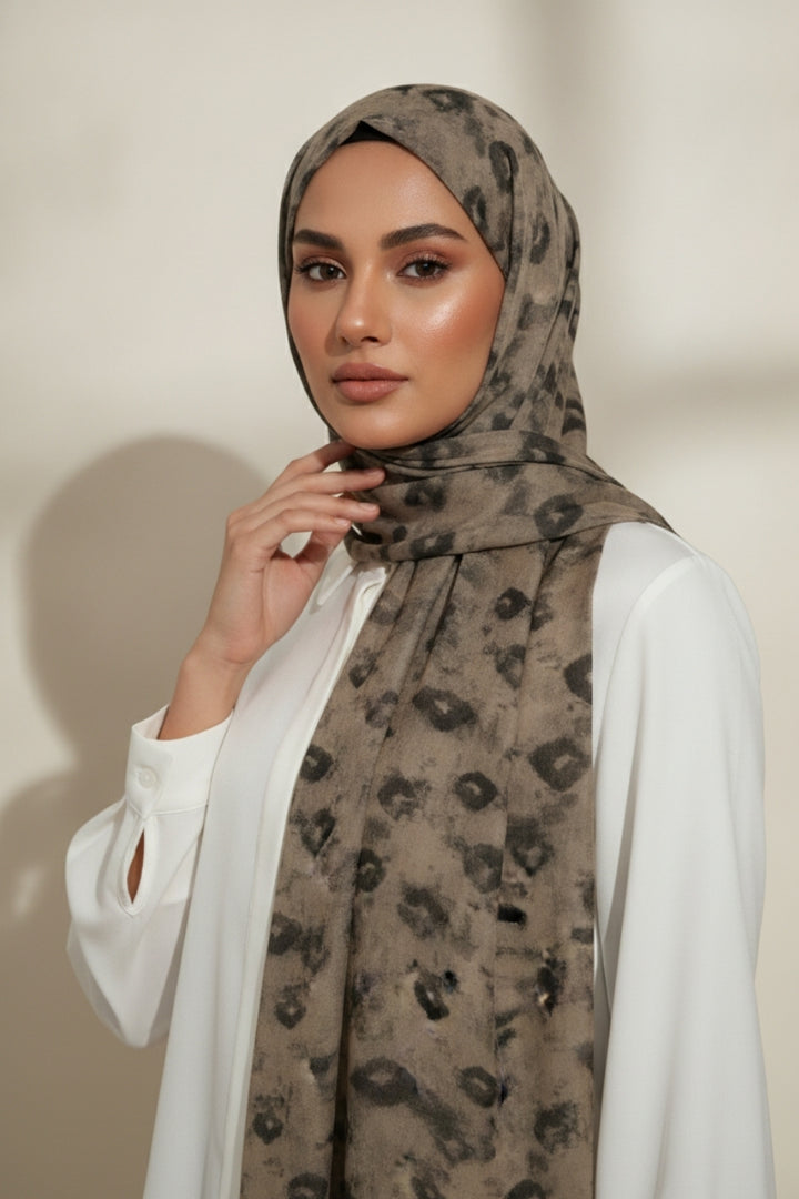 Urban Noir Printed Lawn - Mocha Leopard
