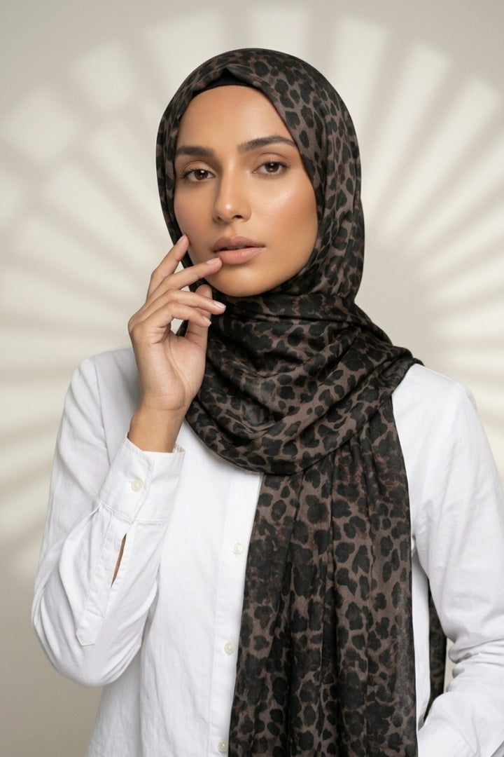 Safari Printed Lawn Hijab - Mocha Leopard