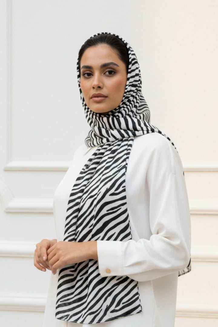 Printed Silk Hijab - Monochrome Mirage