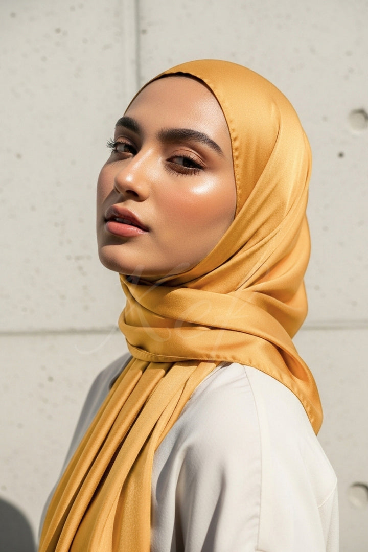 Plain Silk Hijab - Mustard