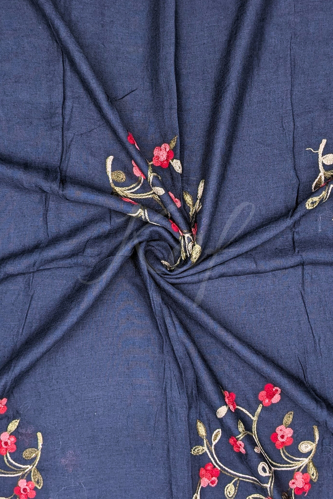 Viola Embroidery Lawn Hijab - Navy Blue