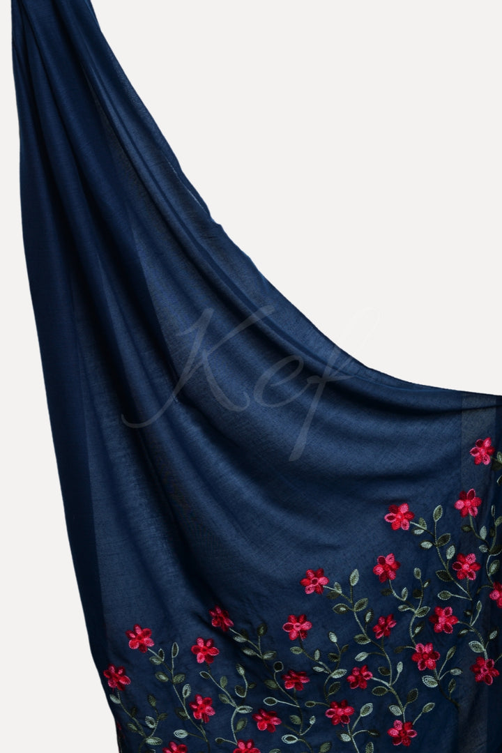 Viola Embroidery Lawn Hijab - Navy Blue