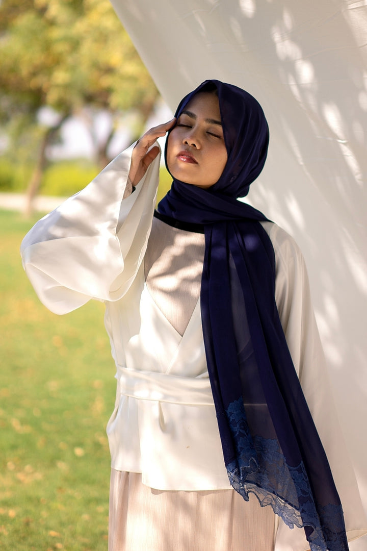 Chantilly Chiffon Hijab - Navy Blue