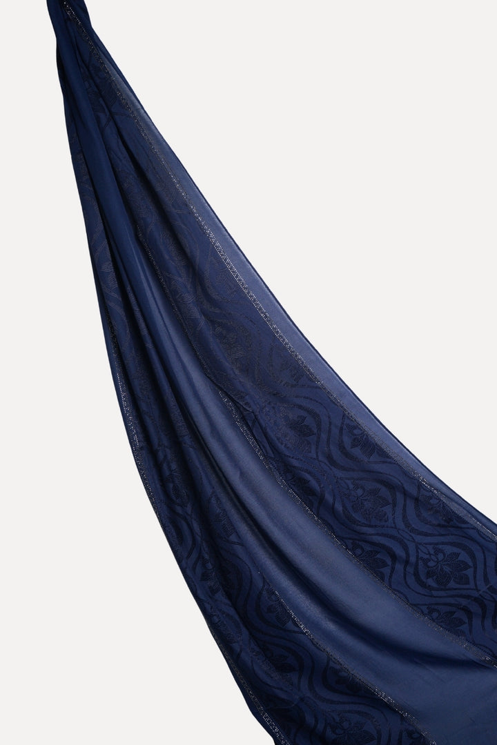 Striped Embroidery Chiffon - Navy Blue