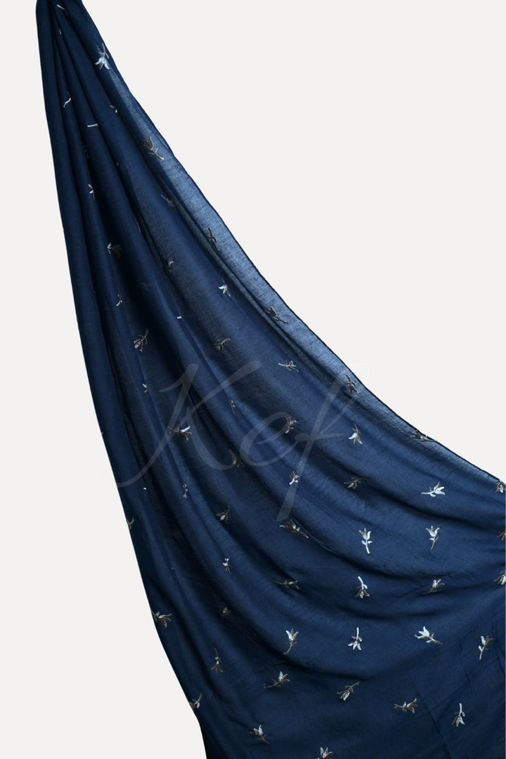 Grace Embroidery Lawn Hijab - Navy Blue