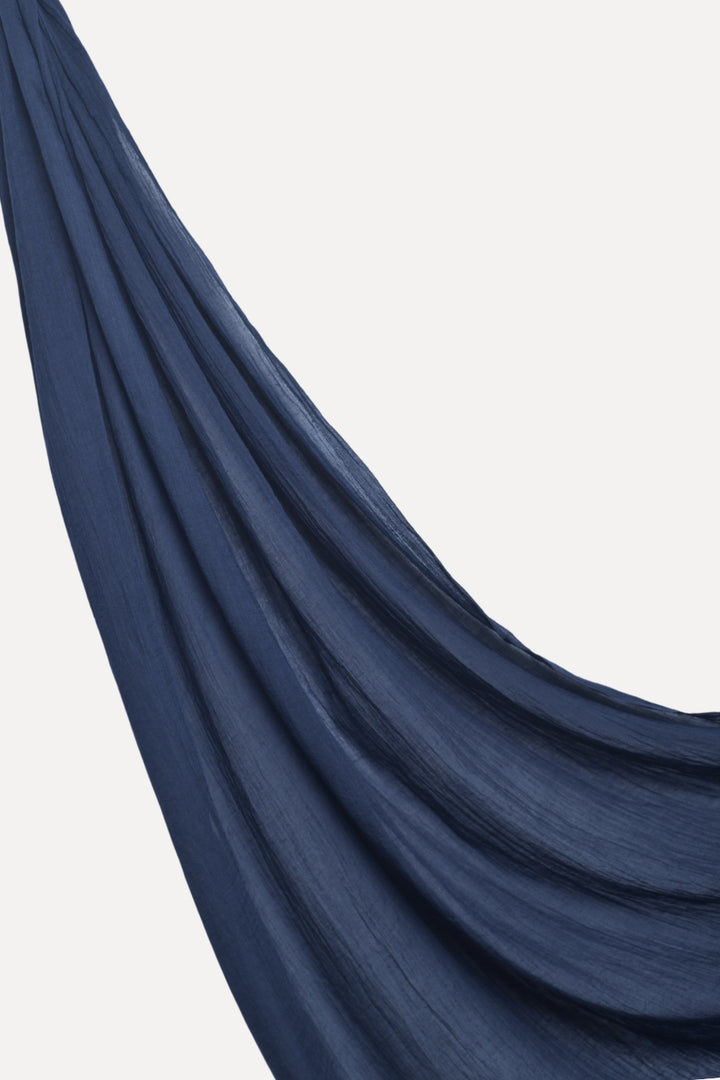Soft Crumpled Lawn Hijab - Navy Blue