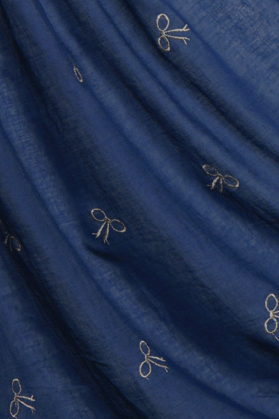 Bow Embroidery Lawn Hijab - Navy Blue