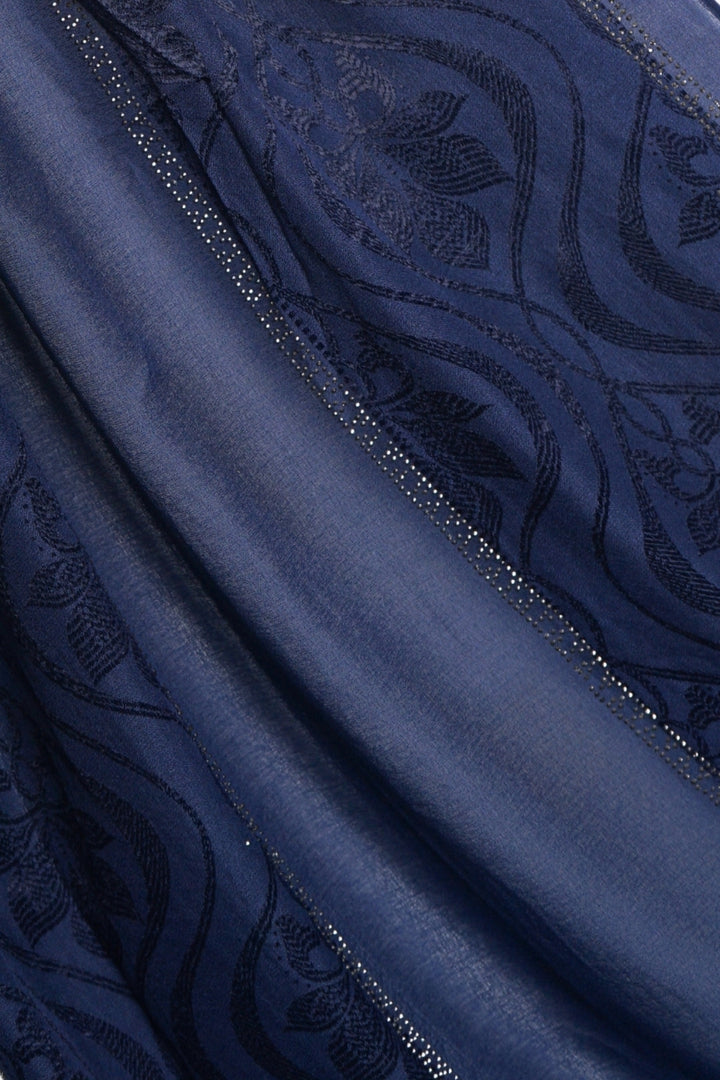 Striped Embroidery Chiffon - Navy Blue