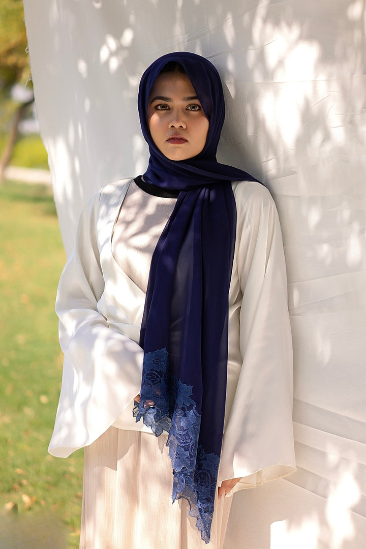 Chantilly Chiffon Hijab - Navy Blue