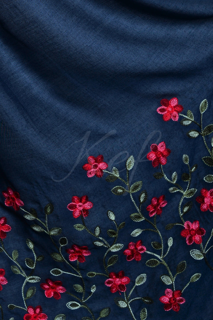 Viola Embroidery Lawn Hijab - Navy Blue