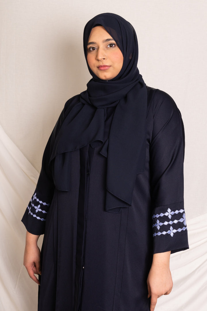 Navy Blue Abaya with Embroidered Sleeves