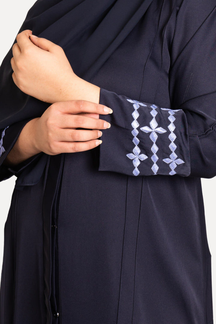 Navy Blue Abaya with Embroidered Sleeves