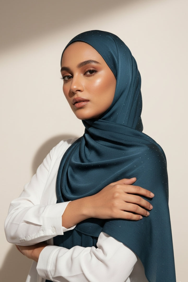 Dotted Matte Chiffon Hijab - Navy Blue