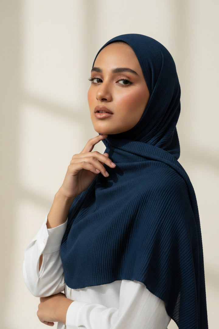 Crinkle Lawn Hijab - Navy Blue