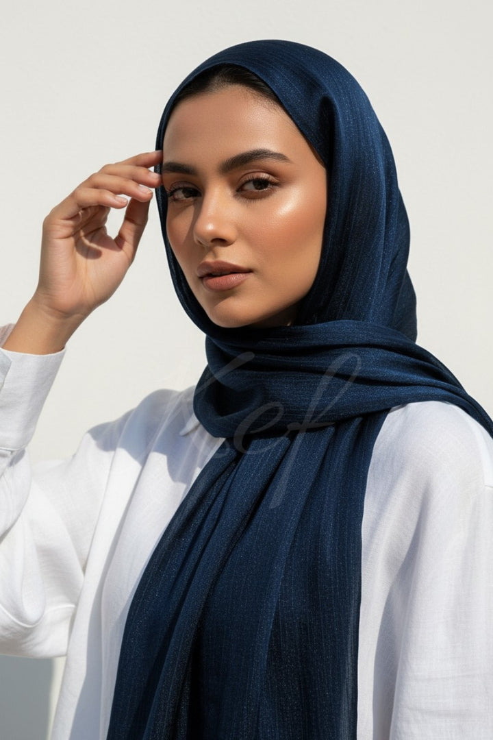 Crinkle Chiffon Hijab - Navy Blue (Shimmer)