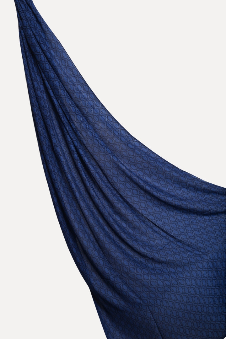 Grid Printed Lawn - Navy Blue