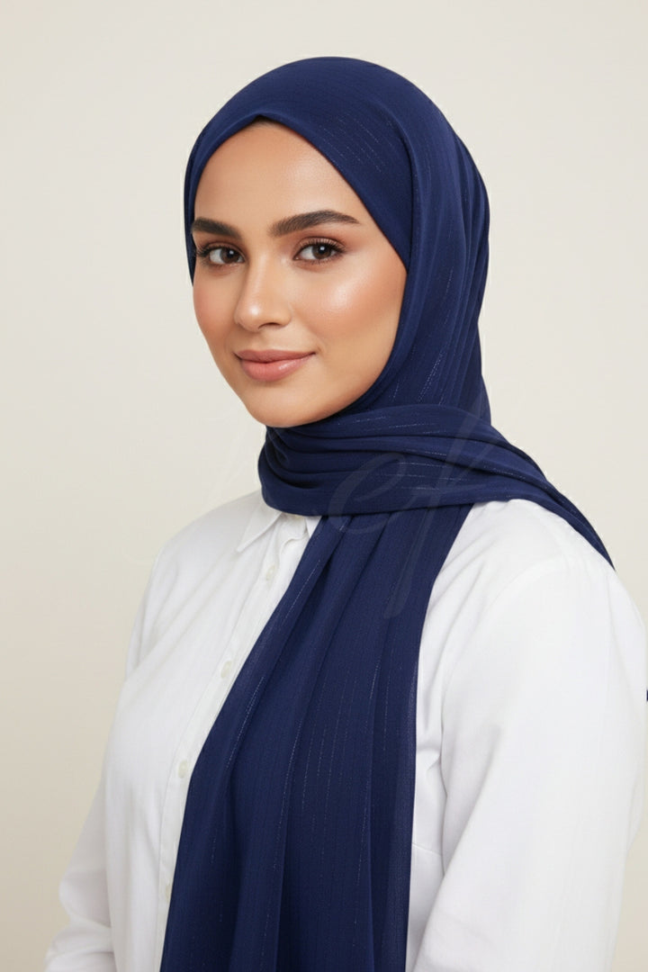 Metallic Chiffon - Navy Blue