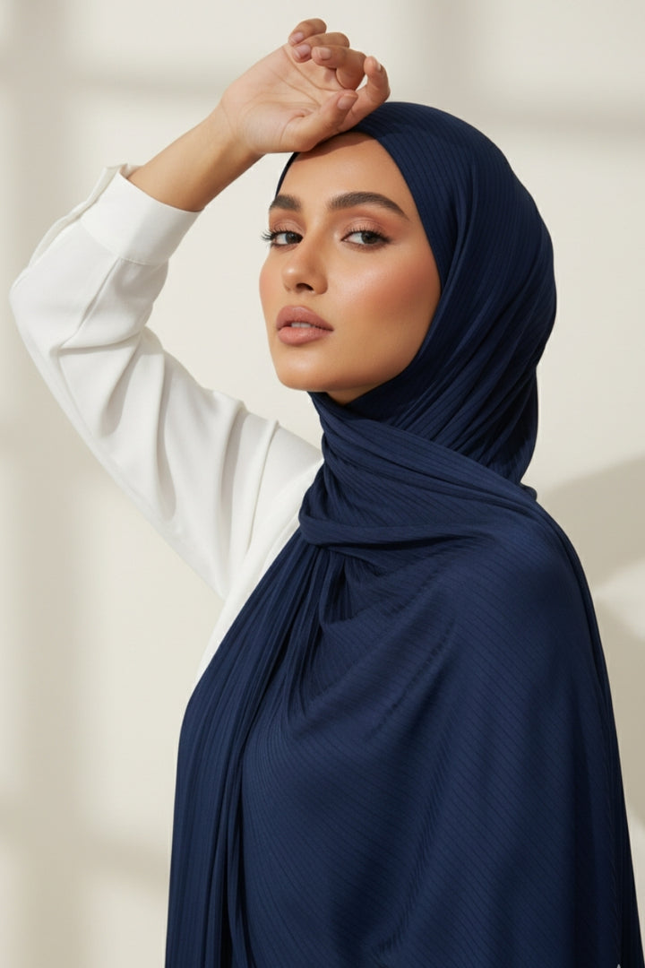 Linear Rib Jersey - Navy Blue