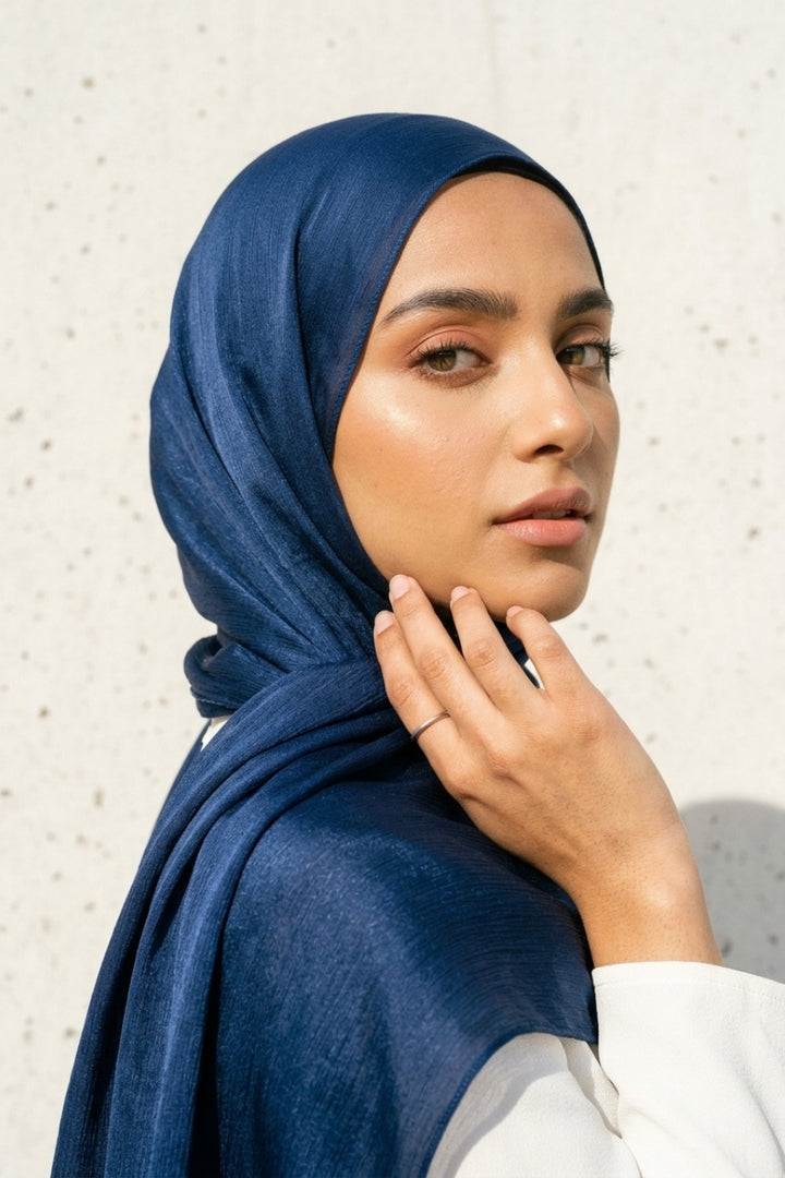 Crinkle Chiffon Hijab - Navy Blue (Shimmer)