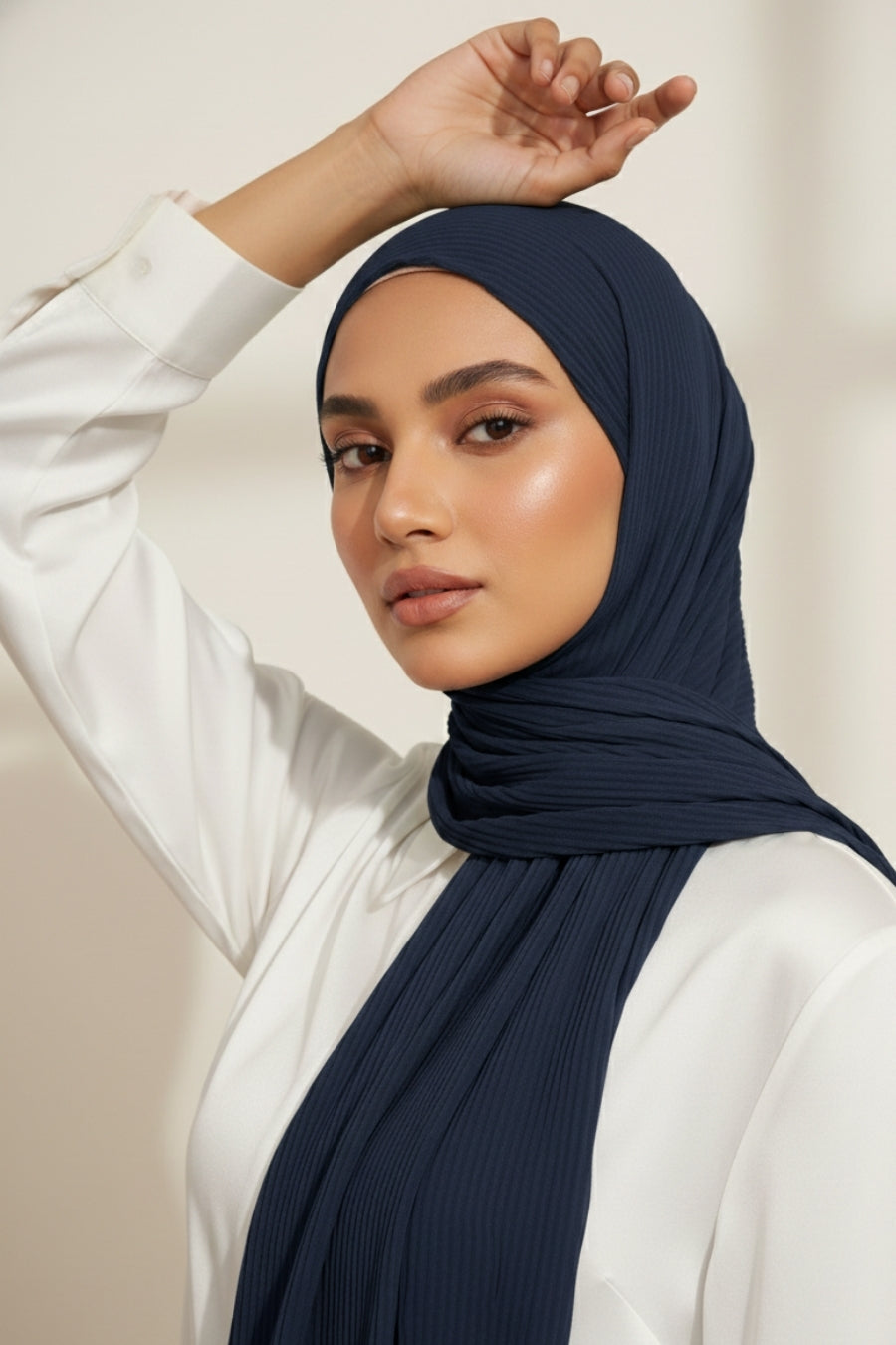 Crinkle Georgette Hijab - Navy Blue
