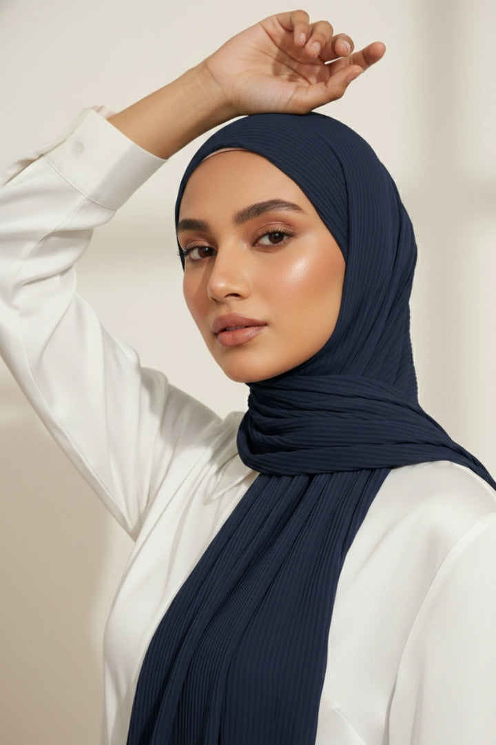 Crinkle Georgette Hijab - Navy Blue