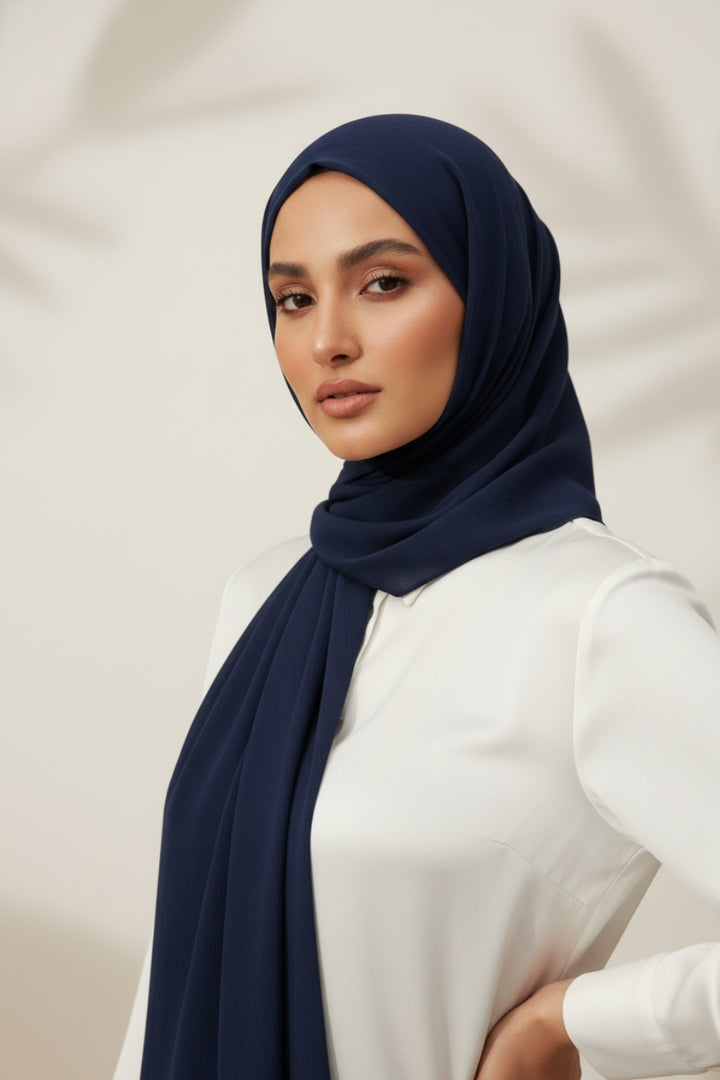 Textured Chiffon - Navy Blue