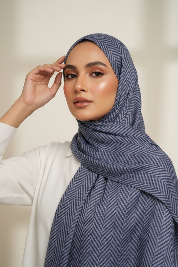 Classic Patterned Cashmere - Nordic Blue