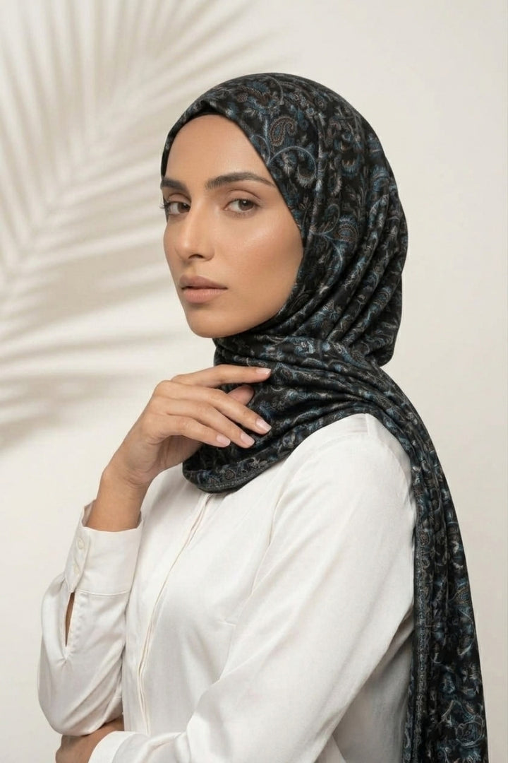 Printed Cashmere Dynasty Hijab - Northern Black