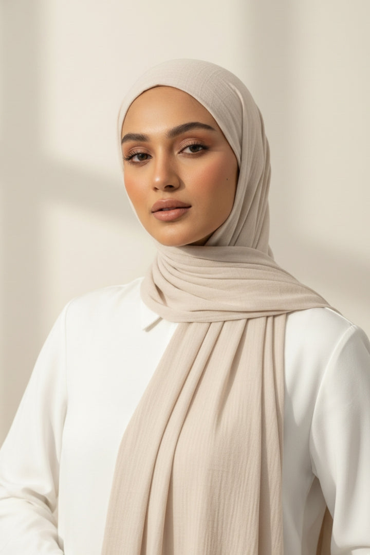 Soft Crumpled Lawn Hijab - Oatmeal