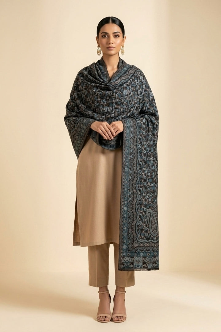 Printed Cashmere Shawl - Obsidian