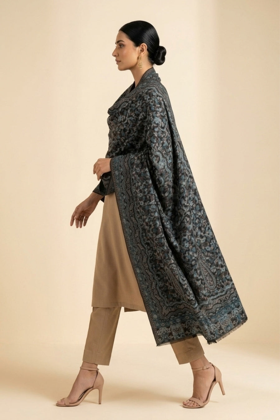 Printed Cashmere Shawl - Obsidian