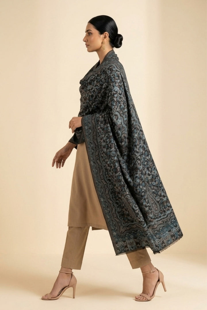 Printed Cashmere Shawl - Obsidian
