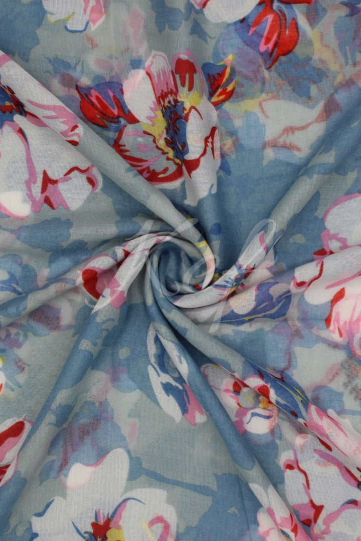 Printed Floral Lawn Hijab - Ocean