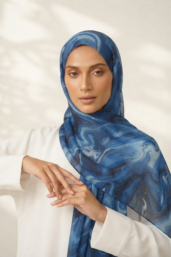 Printed Viscose Modal Hijab - Ocean Swirl