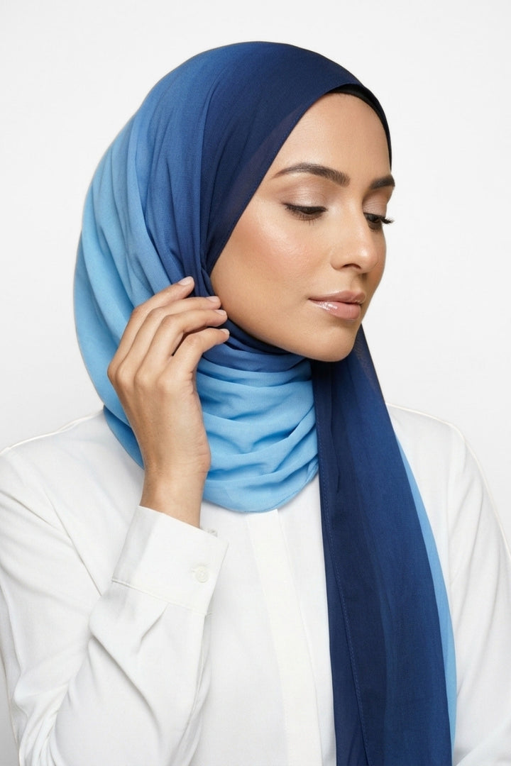 Ombre Georgette - Oceanic Blue
