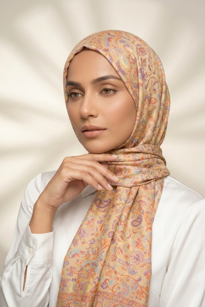 Printed Cashmere Dynasty Hijab - Old Lace