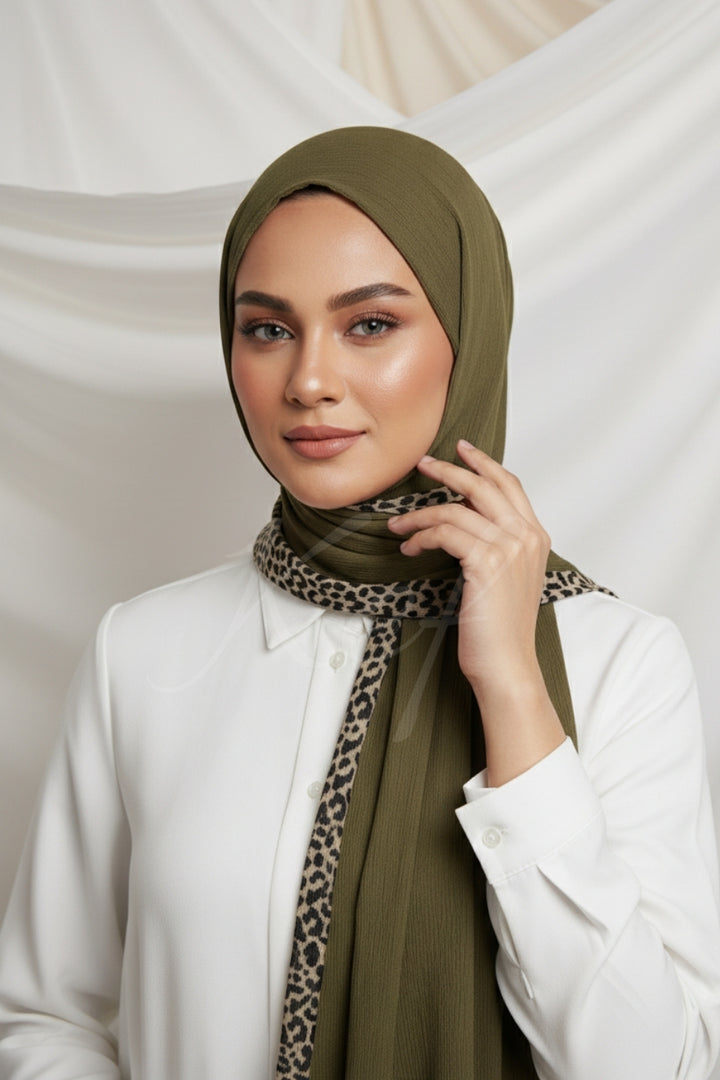 Pleated Crinkle Hijab - Olive