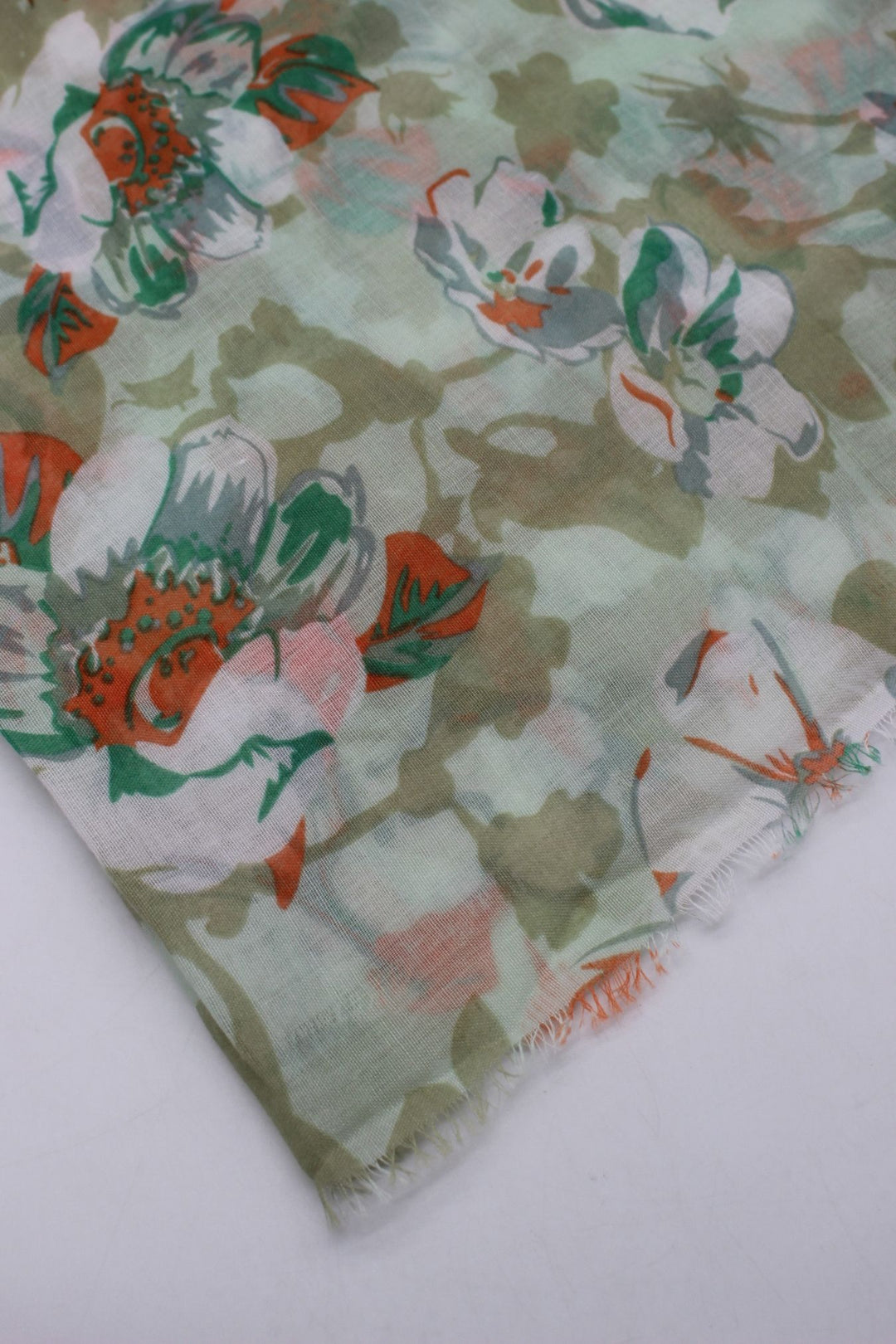 Printed Floral Lawn Hijab - Olive