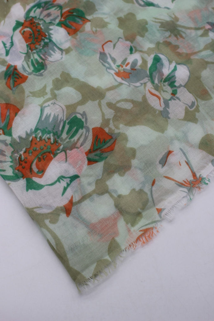 Printed Floral Lawn Hijab - Olive