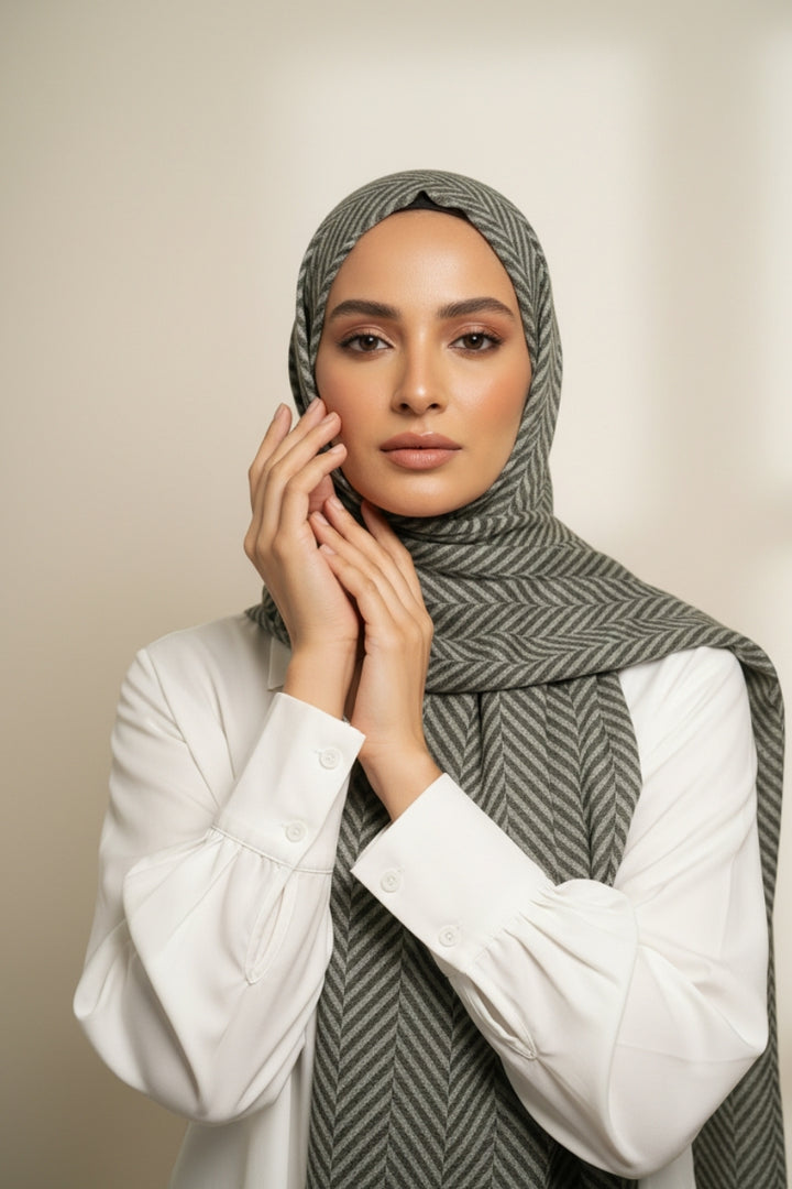 Classic Patterned Cashmere - Olive Mist