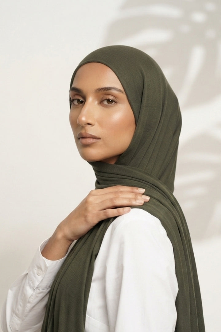 Plain Jersey Hijab - Olive