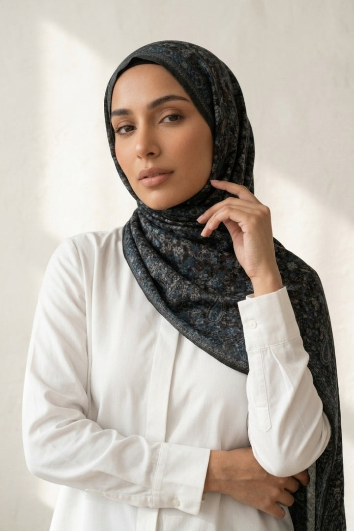 Printed Cashmere Legacy Hijab - Onyx Black