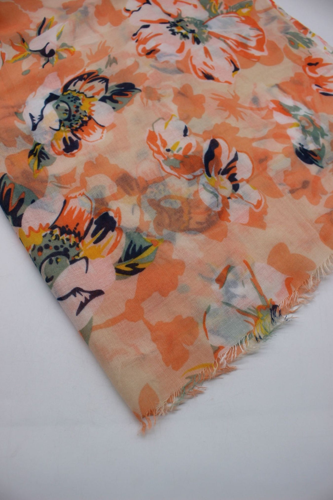 Printed Floral Lawn Hijab - Orange